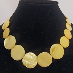 Yellow button dyed shell collar necklace